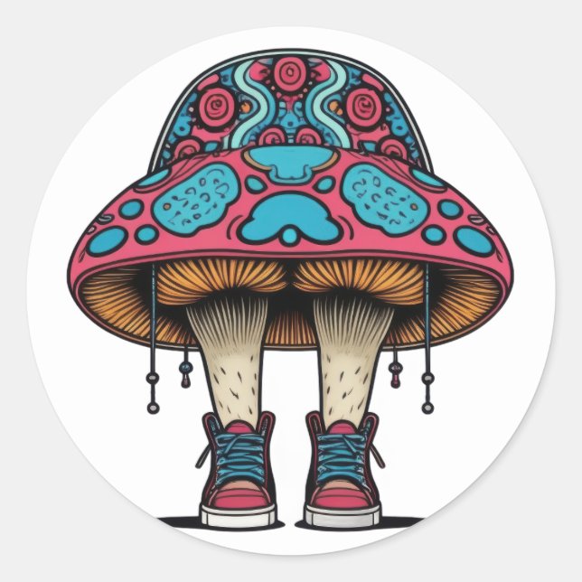 Mushroom Sneaker-Charakter Runder Aufkleber (Vorderseite)