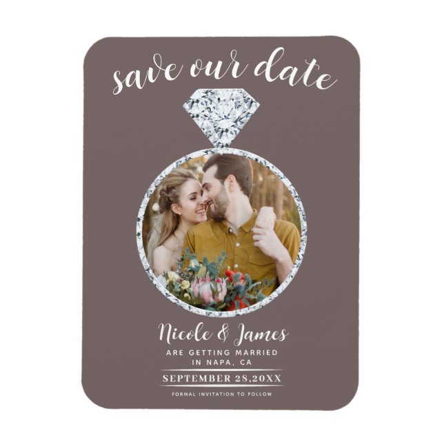 Mushroom Taupe Diamond Ring Blende Save the Date Magnet (Vertikal)