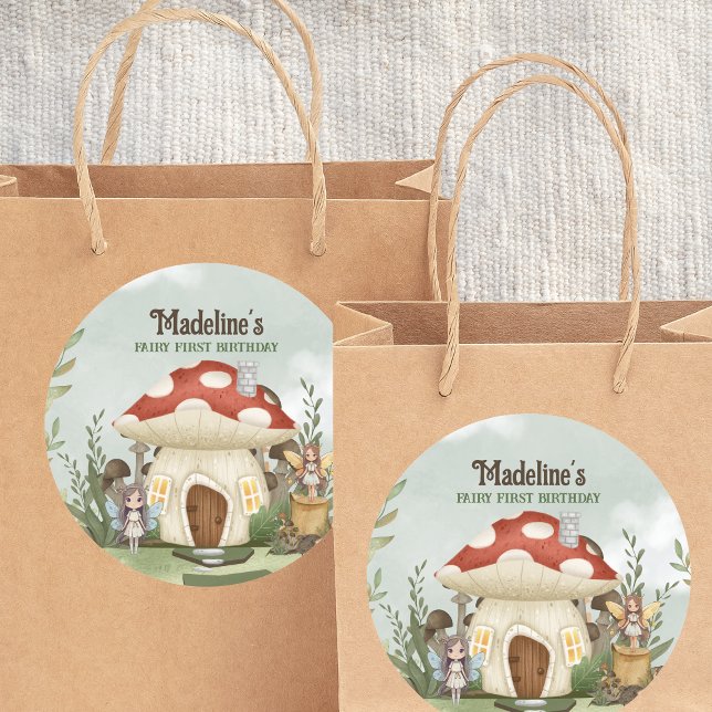 Mushroom-Tiere am ersten Geburtstag Runder Aufkleber (Fairy First Stickers)
