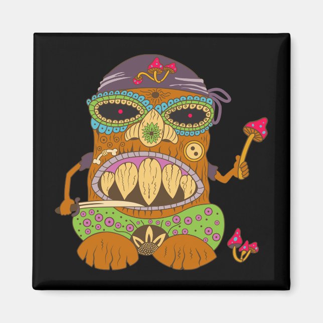 Mushroom Tiki Koch, Funny Black Magnet (Vorne)
