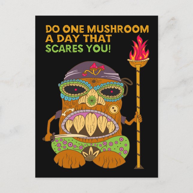 Mushroom Tiki Koch mit lustigem Zitat, Schwarz Postkarte (Vorderseite)