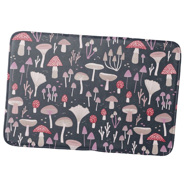 Mushroom Toadstool Fungi Badematte (Fun fungi mushroom toadstool pattern bath mat for autumn fall bathroom decor)