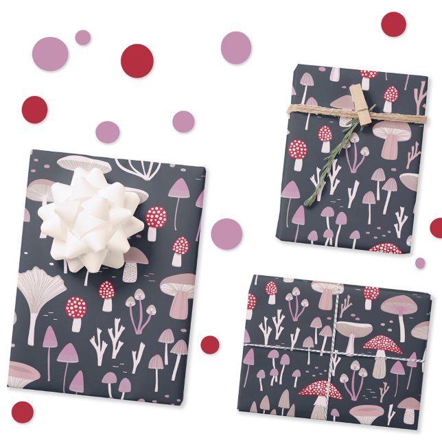 Mushroom Toadstool Fungi Geschenkpapier Set (Mushroom, toadstool and fungi woodland pattern wrapping paper)