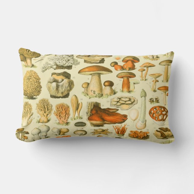 Mushroom Vintag Toadstool Antike Illustration Lendenkissen (Vorderseite)
