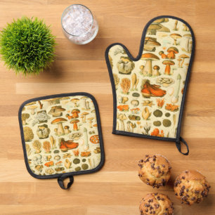 Mushroom Vintag Toadstool Antike Illustration Ofenhandschuh & Topflappen-Set