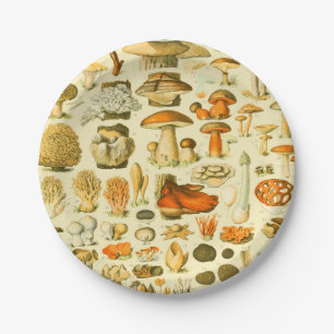 Mushroom Vintag Toadstool Antike Illustration Pappteller