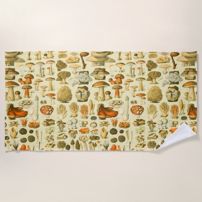 Mushroom Vintag Toadstool Antike Illustration Strandtuch (Vorderseite)