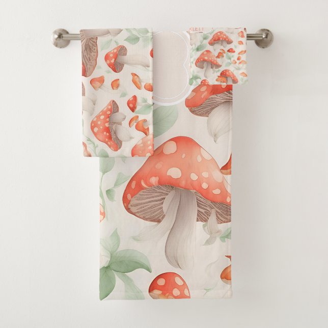 Mushroom Wasserfarbe Personalisiertes Muster Badhandtuch Set (Insitu)