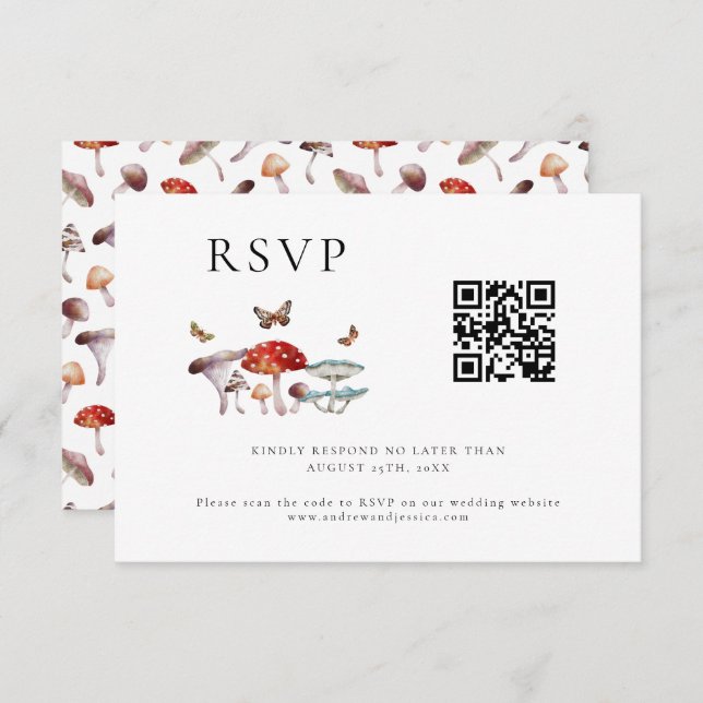 Mushroom Wedding QR Code RSVP Card (Vorne/Hinten)