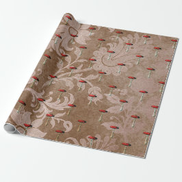 Mushroom Woodland Antike Bronze Blütenrot Vintag Geschenkpapier