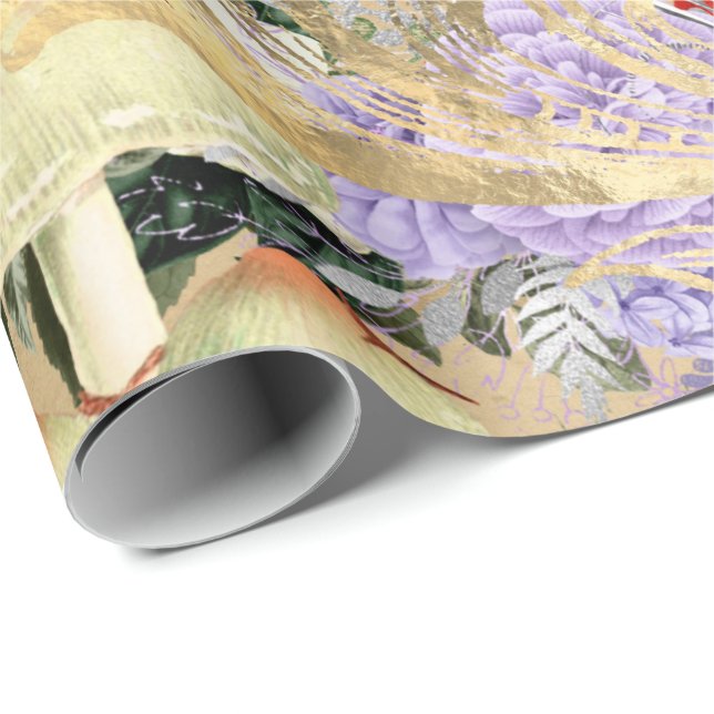 Mushroom Woodland Antique Gold Rose Marsala Lila Geschenkpapier (Rolleneckpunkt)