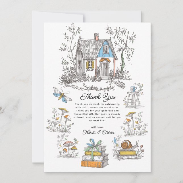 Mushroom Woodland Baby Shower Dankeskarte (Vorderseite)