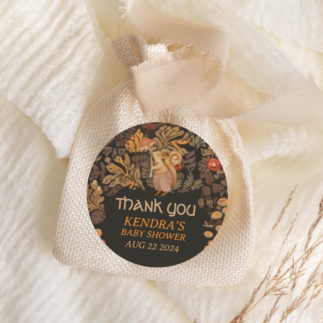 Mushroom Woodland Eichhörnchen Babydusche Runder Aufkleber (Von Creator hochgeladen)