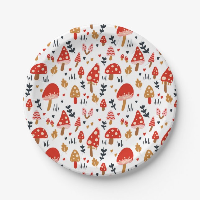 Mushroom Woodland Kathrin Legg Red Mushroom Party Pappteller (Vorderseite)