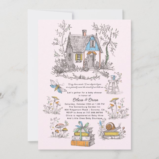 Mushroom Woodland Pink Girl Baby Shower Einladung (Vorderseite)