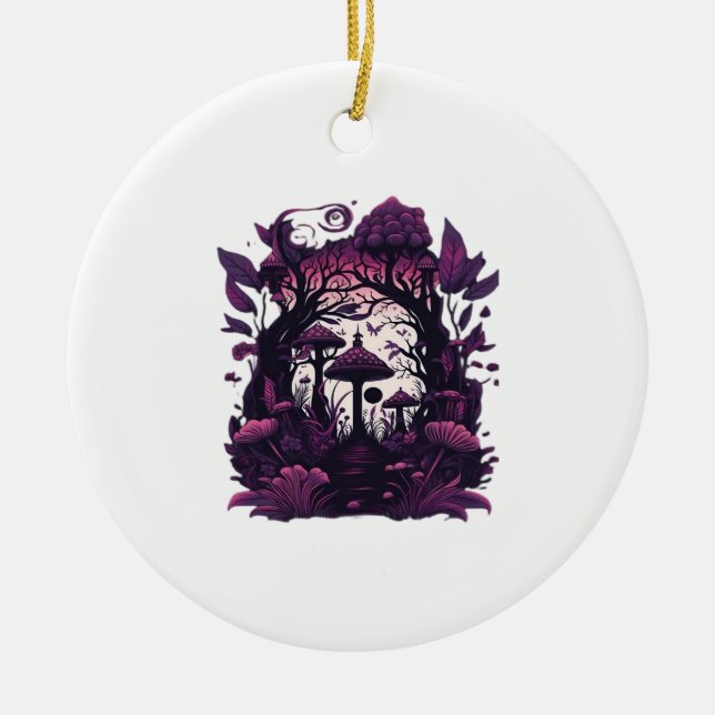 Mushroom Woods Whimsigoth Witchy Screenprint Desig Keramik Ornament (Vorne)