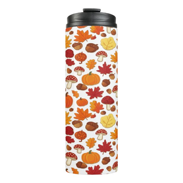 Mushrooms and Falling Leaves Enchanted Autumn Thermosbecher (Vorderseite)