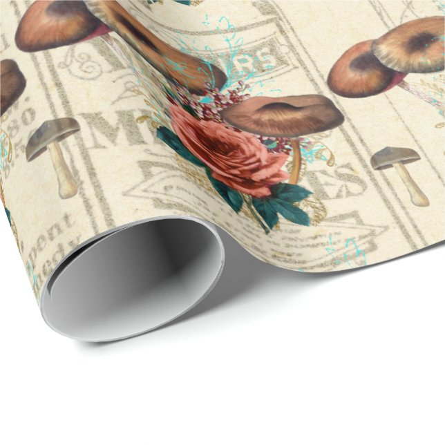 Mushrooms Brown Woodland Antike Rose Journal Geschenkpapier (Rolleneckpunkt)