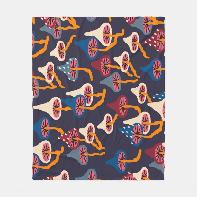 Mushrooms Illustration Fabric Wrapping Pattern Fleecedecke (Vorderseite)