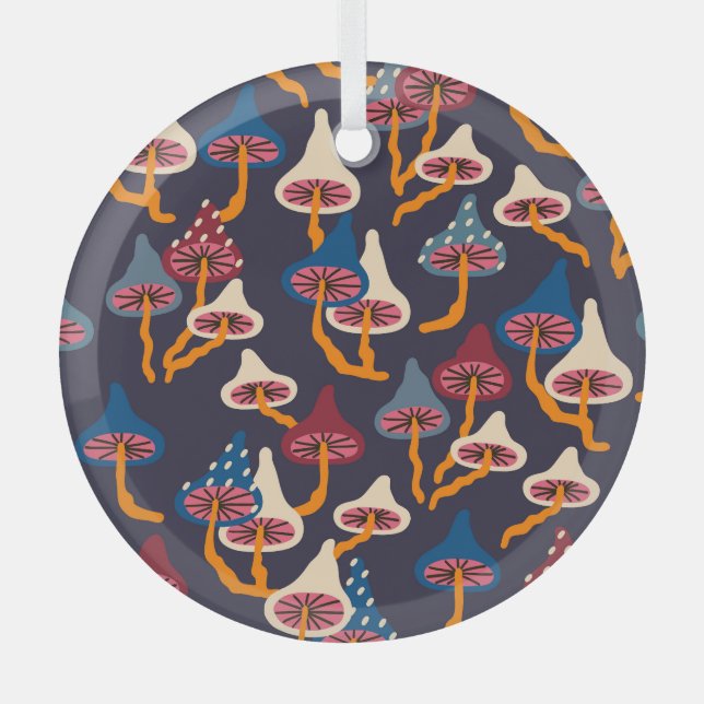 Mushrooms Illustration Fabric Wrapping Pattern Ornament Aus Glas (Vorderseite)