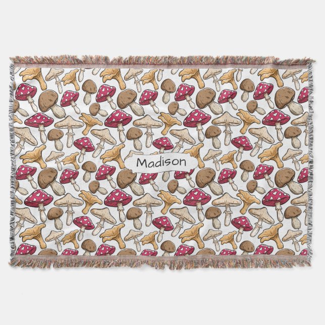 Mushrooms Pattern individuelle Name werfen Decke (Vorderseite)