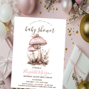 Mushrooms Schnecke rosa Streifen Baby Shower Einladung