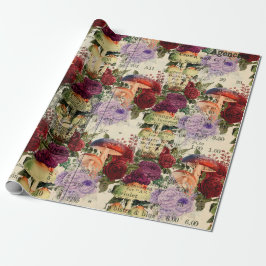 Mushrooms Woodland Antique Ephemera Marsala Rot Geschenkpapier