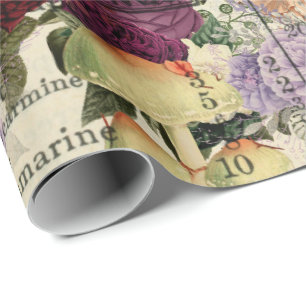 Mushrooms Woodland Antique Ephemera Marsala Rot Geschenkpapier