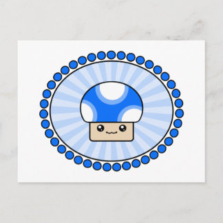 Mushy Puffs Kawaii Mushroom Blue Postcard Postkarte