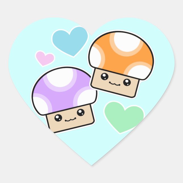 Mushy Puffs Mushroom Kawaii Heart Stickers (Vorderseite)