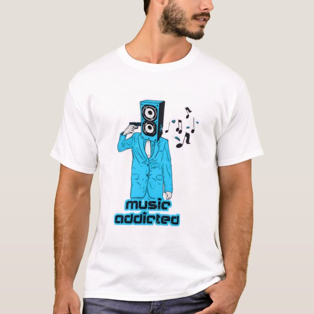 Music Addicted Graphic T-Shirt – Trendy White Tee  (Vorderseite)