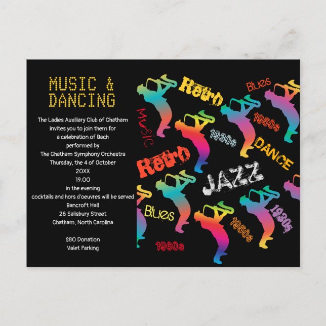 Music and Dancing Party JAZZ RETRO Music Postkarte (Vorderseite)