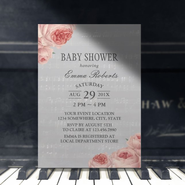 Music Baby Shower Elegante Floral Einladung (Von Creator hochgeladen)