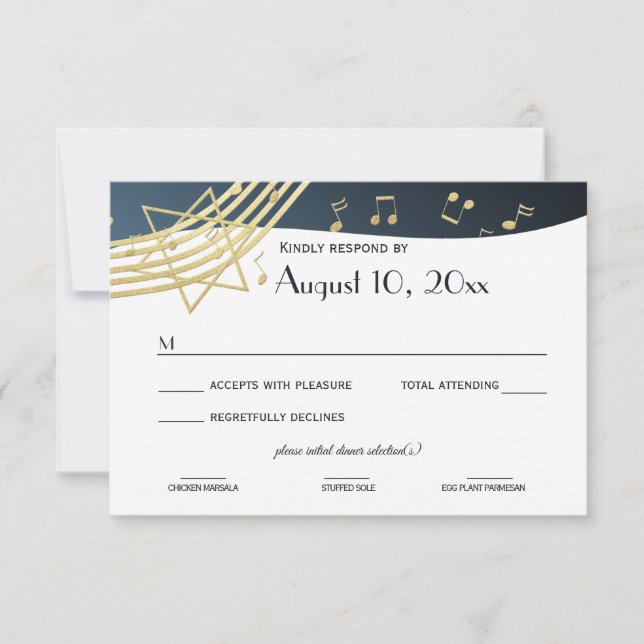 Music Bar Mitzvah Gold Response RSVP Karte (Vorderseite)