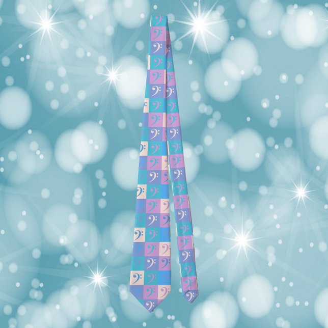 Music Bass Clef Pattern Pastel Krawatte (A tie with a pastel bass clef pattern.)