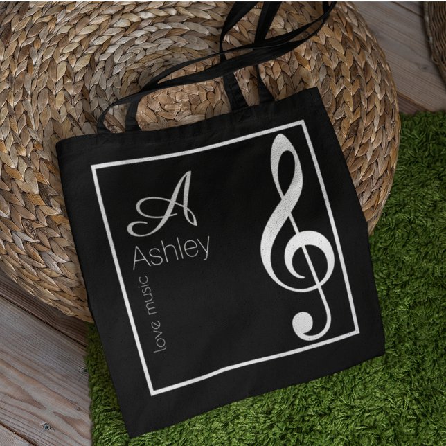 Music Black Tote Bag Stilvolle Monogram (love music)