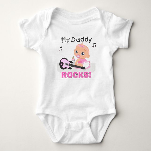 Music Bodysuit My Daddy Rocks Pink Gitarre Säuglin Baby Strampler (Vorderseite)