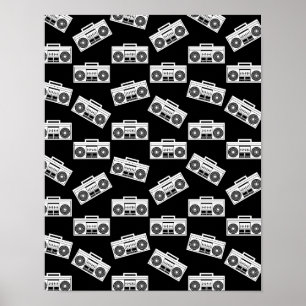 Music Boombox Print Art Muster Boomboxen Schwarz Poster