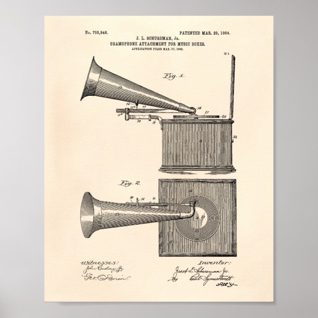 Music Boxs 1904 Patent Art Old Peper Poster (Vorne)