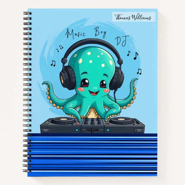 Music Boy, Happy Octopus DJ Party Notizbuch (Vorderseite)