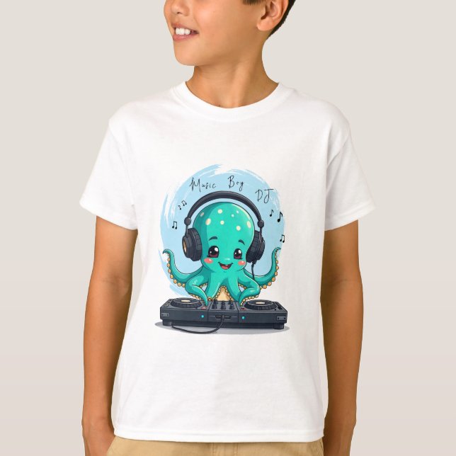 Music Boy, Happy Octopus DJ T - Shirt, Party T-Shirt (Vorderseite)