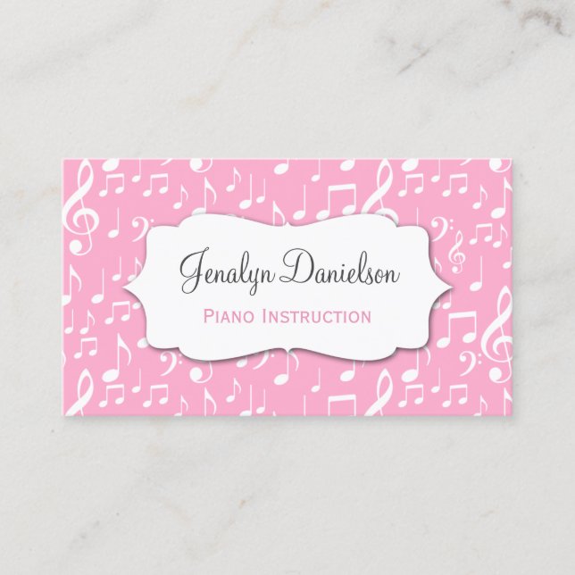 Music Business Cards Pink Teacher Musician Singer Visitenkarte (Vorderseite)