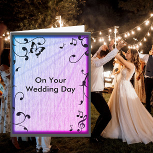 Music Butterfly Blätter Blue & Lila Wood Wedding Karte