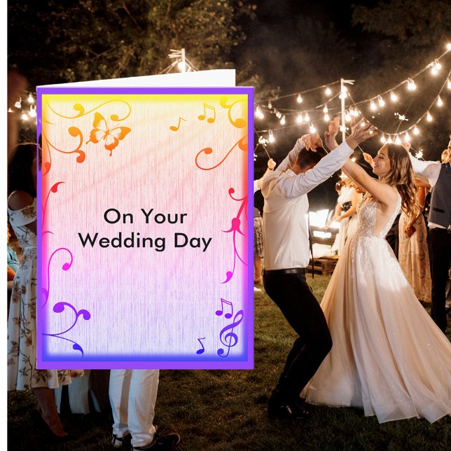 Music Butterfly Blätter Farbenfrohe Holzkörner Hoc Karte (Music Butterfly Leaves Colorful Wood Grain Wedding Card)