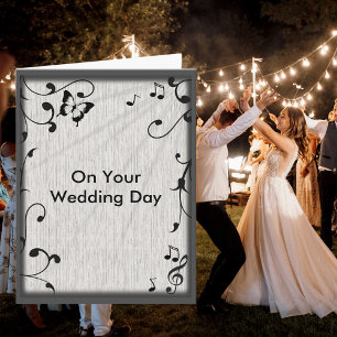 Music Butterfly Blätter Grau & Black Wood Wedding Karte