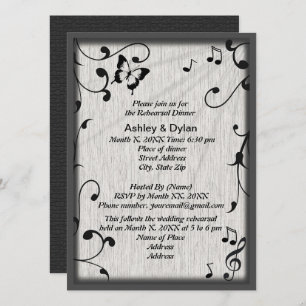 Music Butterfly Blätter Gray Black Probe Dinner Einladung