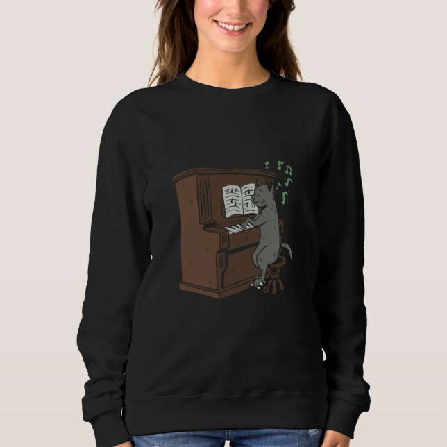 music cat pianist instrument notes sweatshirt (Vorderseite)