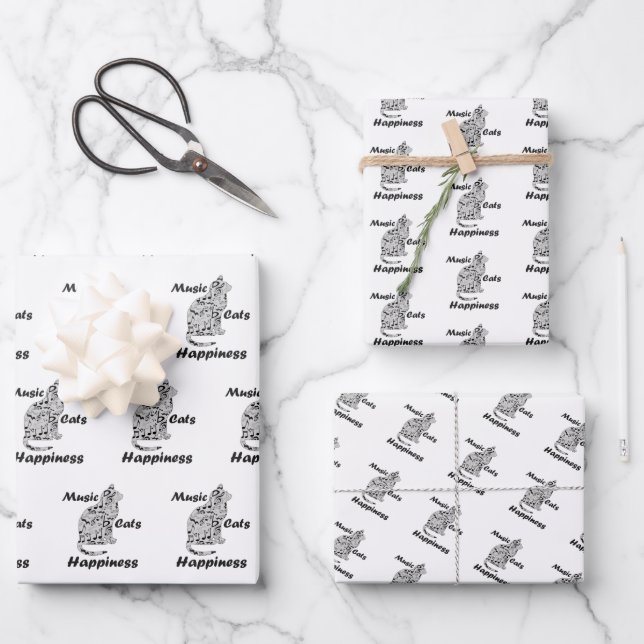 Music Cats Happy - Cat Lover Musician Geschenkpapier Set (Vorderseite)
