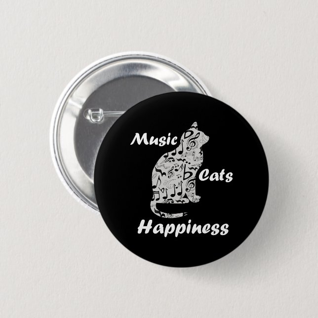 Music Cats Happy - Musiker Lover Quote Button (Vorne & Hinten)