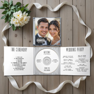 Music CD Album Cover Booklet White Wedding Program Dreifach Gefaltete Einladung